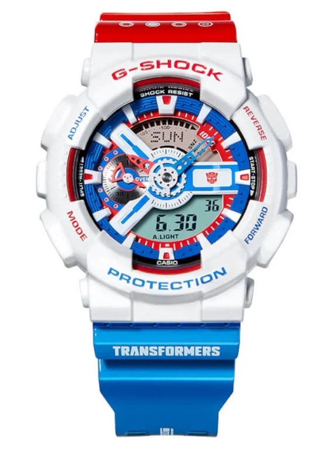 CASIO ساعة كاسيو جي شوك x إصدار ترانسفورمر GA-110OPT22-7BFT التناظرية الرقمية للرجال | مقاومة للصدمات | مقاومة للماء حتى 200 متر | حزام من الراتينج الأبيض - Image 1